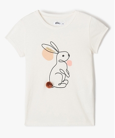 GEMO Tee-shirt fille à manches courtes et imprimé en relief blanc chine