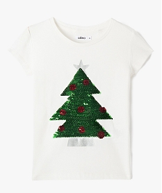 GEMO Tee-shirt de Noël fille à manches courtes et sequins réversibles blanc chine