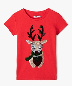 GEMO Tee-shirt de Noël fille à manches courtes et sequins réversibles rouge standard