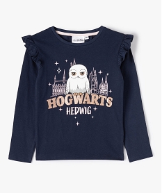 GEMO Tee-shirt fille à manches longues imprimé Hedwige - Harry Potter noir chine