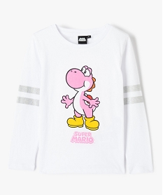 GEMO Tee-shirt fille à manches longues motif Yoshi et paillettes – Super Mario blanc standard