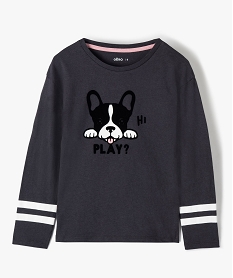 GEMO Tee-shirt fille à manches longues motif animal en velours gris standard