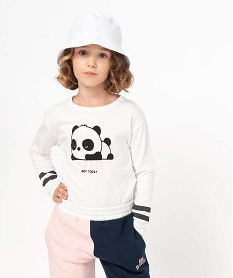 GEMO Tee-shirt fille à manches longues motif animal en velours blanc chine