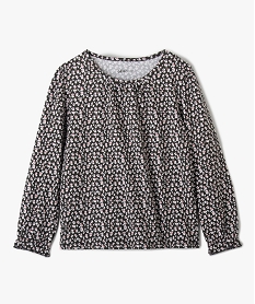 GEMO Tee-shirt fille imprimé à manches longues et fronces gris standard