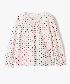 GEMO Tee-shirt fille imprimé à manches longues et fronces blanc chine