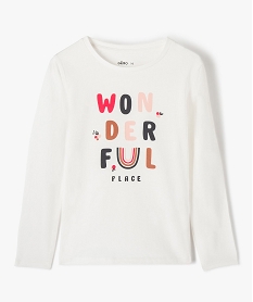GEMO Tee-shirt fille à manches longues à motif fantaisie blanc chine