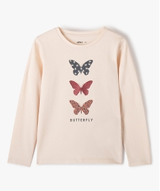 GEMO Tee-shirt fille à manches longues à motif fantaisie beige standard