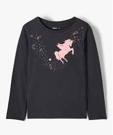 GEMO Tee-shirt fille à manches longues à motif fantaisie Gris