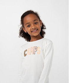 GEMO Tee-shirt fille à manches longues et motif brillant - Camps United blanc chine