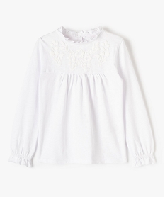 GEMO Tee-shirt fille à manches longues plastron et col montant blanc chine