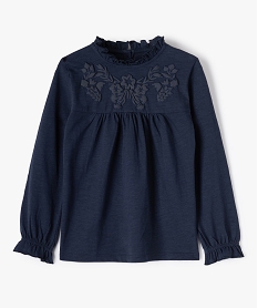 GEMO Tee-shirt fille à manches longues plastron et col montant noir chine