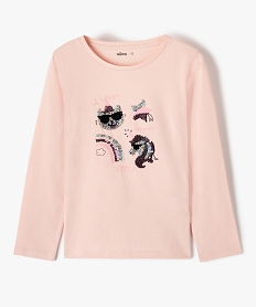 GEMO Tee-shirt fille à manches longues et motif en sequins réversibles Rose