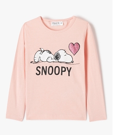 GEMO Tee-shirt fille à manches longues grand imprimé à paillettes Snoopy – Peanuts Rose