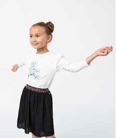 GEMO Tee-shirt fille à manches longues volantées et broderie brillante - LuluCastagnette Beige