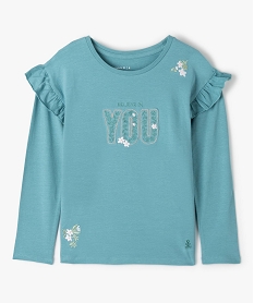 GEMO Tee-shirt fille à manches longues volantées et broderie brillante - LuluCastagnette Bleu