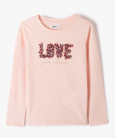 GEMO Tee-shirt fille à manches longues avec motif en relief Rose
