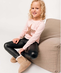 GEMO Tee-shirt fille à manches longues motif brillant Rose
