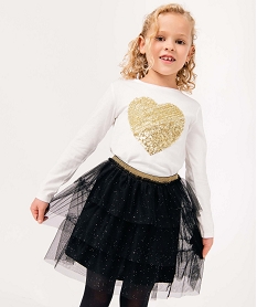 GEMO Tee-shirt fille à manches longues motif brillant Beige