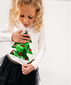 GEMO Tee-shirt de Noël fille à manches longues et sequins réversibles blanc chine
