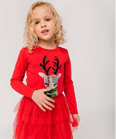 GEMO Tee-shirt de Noël fille à manches longues et sequins réversibles rouge standard