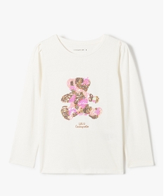 GEMO Tee-shirt fille à manches longues avec motif en sequins - LuluCastagnette blanc chine