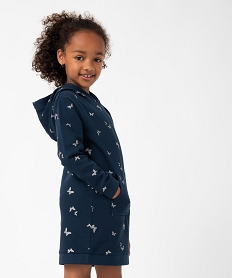 GEMO Robe sweat fille en molleton à motifs papillons pailletés et capuche Bleu