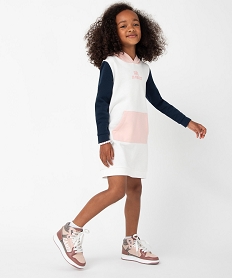 GEMO Robe fille en molleton chaud multicolore et à capuche Multicolore