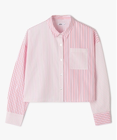 GEMO Chemise fille rayée à manches longues coupe courte kaki chine
