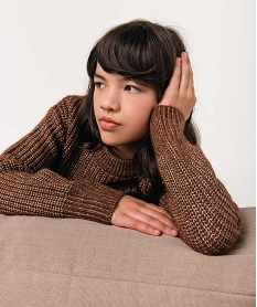 GEMO Pull fille court en grosse maille marron fonce