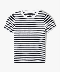 GEMO Tee-shirt fille en maille côtelée à rayures violet standard