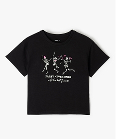 GEMO Tee-shirt fille court avec motif qui brille dans le noir noir standard