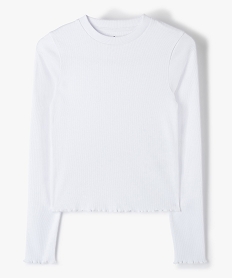 GEMO Tee-shirt fille à manches longues en maille côtelée blanc standard