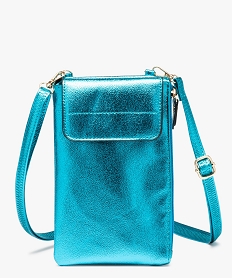 GEMO Pochette femme zippée et métallisée à bandoulière amovible Bleu