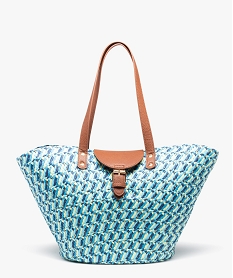 GEMO Sac cabas femme en paille multicolore et pailletée Bleu