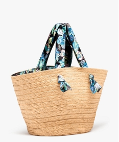 sac de plage femme avec anses en tissu fleuri beigeI580601_2