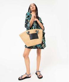 sac de plage femme avec anses en tissu fleuri beigeI580601_4
