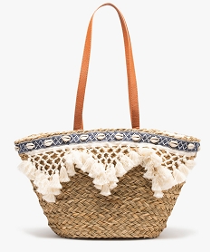 sac de plage femme en paille avec pompons et coquillages beige standardI580701_1