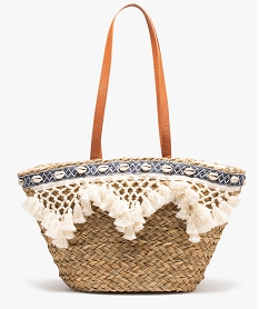 GEMO Sac de plage femme en paille avec pompons et coquillages beige standard