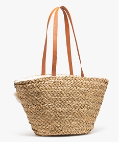 sac de plage femme en paille avec pompons et coquillages beige standardI580701_2