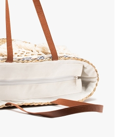 sac de plage femme en paille avec pompons et coquillages beige standardI580701_3