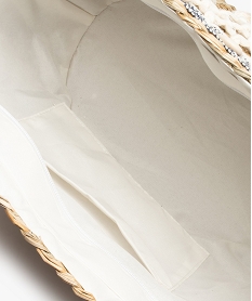 sac de plage femme en paille avec pompons et coquillages beige standardI580701_4