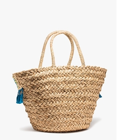 sac de plage femme en paille avec broderies et pompons beige standardI580801_2