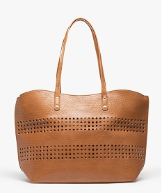 GEMO Sac cabas zippé à motif ajouré géométrique marron vif