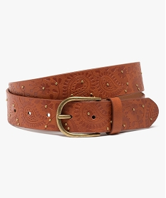 ceinture femme avec motifs embosses et clous metalliques marron vifI589601_1