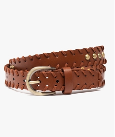 GEMO Ceinture femme avec lacets sur les bords et clous métalliques marron vif