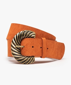 GEMO Ceinture femme large toucher velours à grosse boucle métal Orange