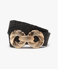 GEMO Ceinture femme large en élastique tressé avec grosse boucle dorée noir standard