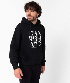 GEMO Sweat homme imprimé à capuche Noir