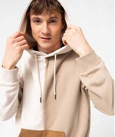 GEMO Sweat homme tricolore à capuche beige standard