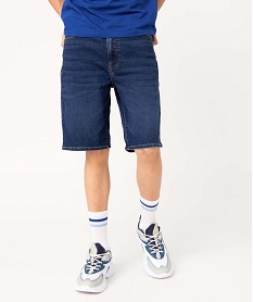 bermuda en jean homme extensible coupe droite bleu shorts en jeanI597801_1